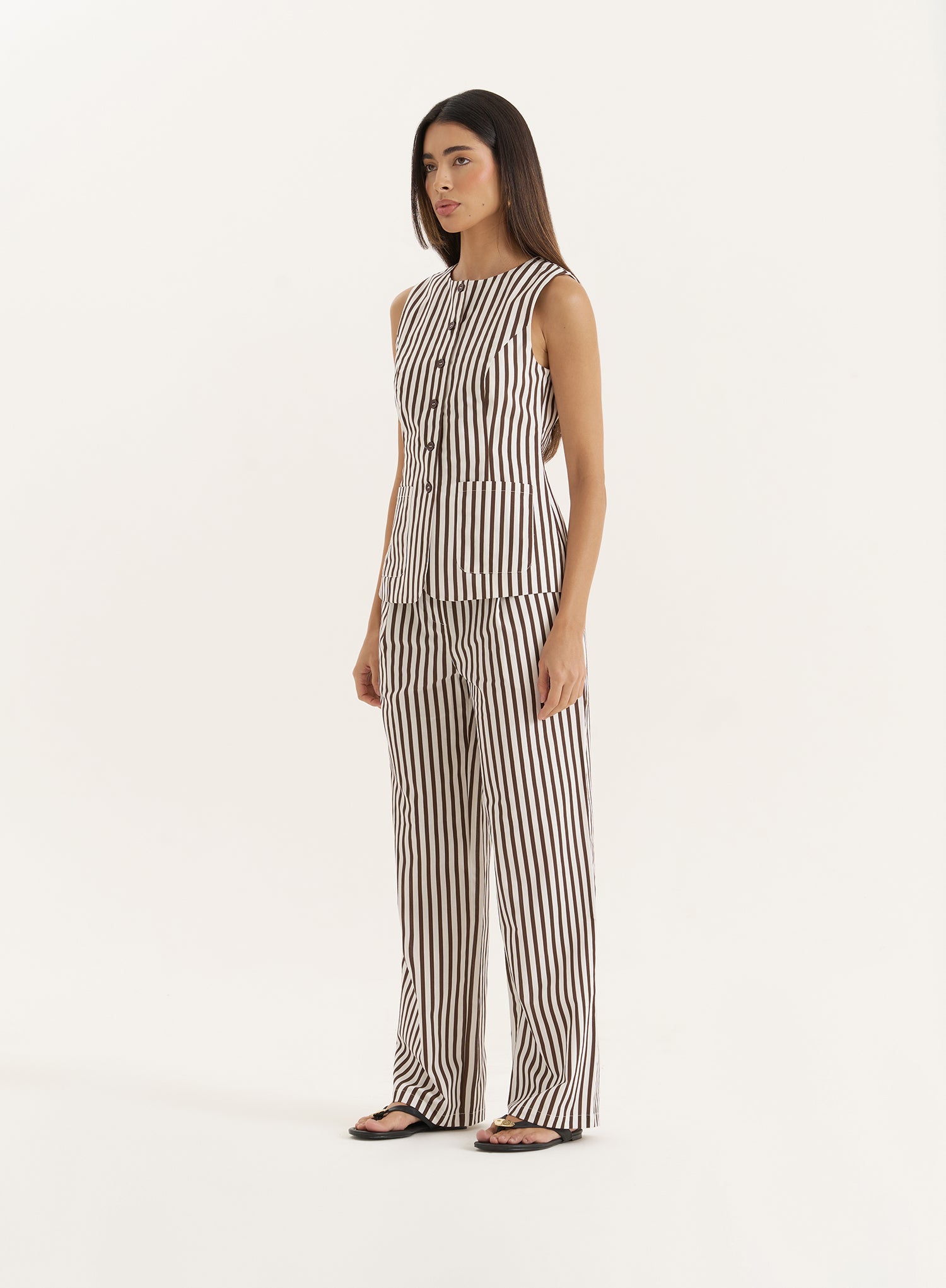 Brown Stripe Straight Leg Trouser